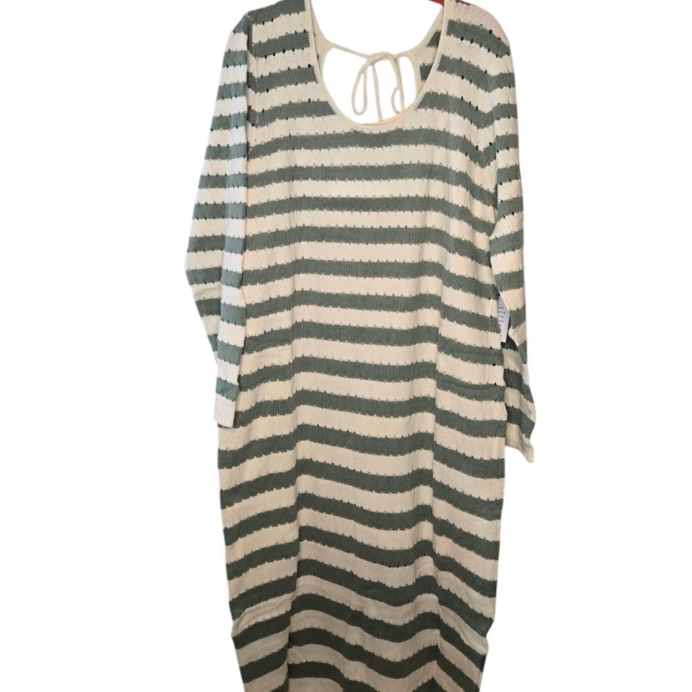 Women's Plus Striped Green Bay Sweater Dress Tie Back NWT Size 18/20 New - Picture 11 of 12